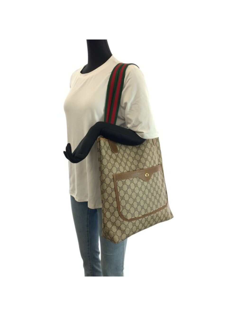 ★SOLD★ Gucci Vintage Sherry Line Beige Brown GG Supreme Canvas Leather Tote - Picture 7 of 9